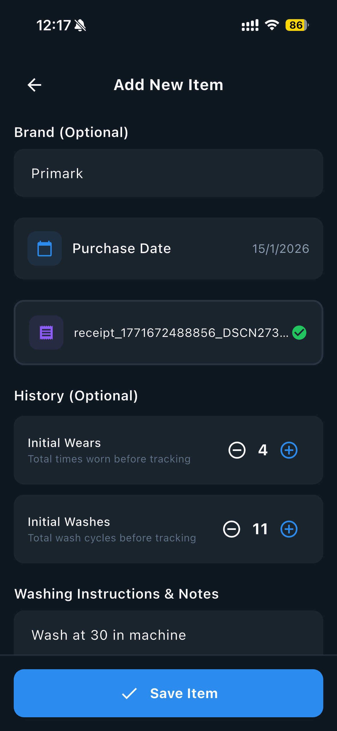 Add item details